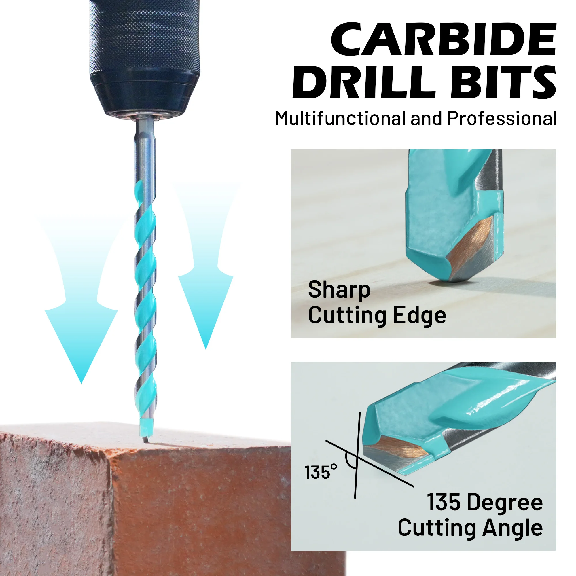 5PCS Set di punte da trapano per muratura in metallo duro Punta da trapano per calcestruzzo Punta da trapano con codolo esagonale per mattoni/cemento/piastrelle/blocco/plastica/vetro/legno/metallo
