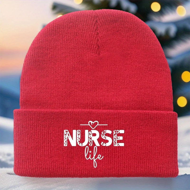 1pc NURSE-Themed Print - Unisex Nurse Hat for Men & Women, Lightweight Warm Winter Hat for Healthcare Workers, Christmas