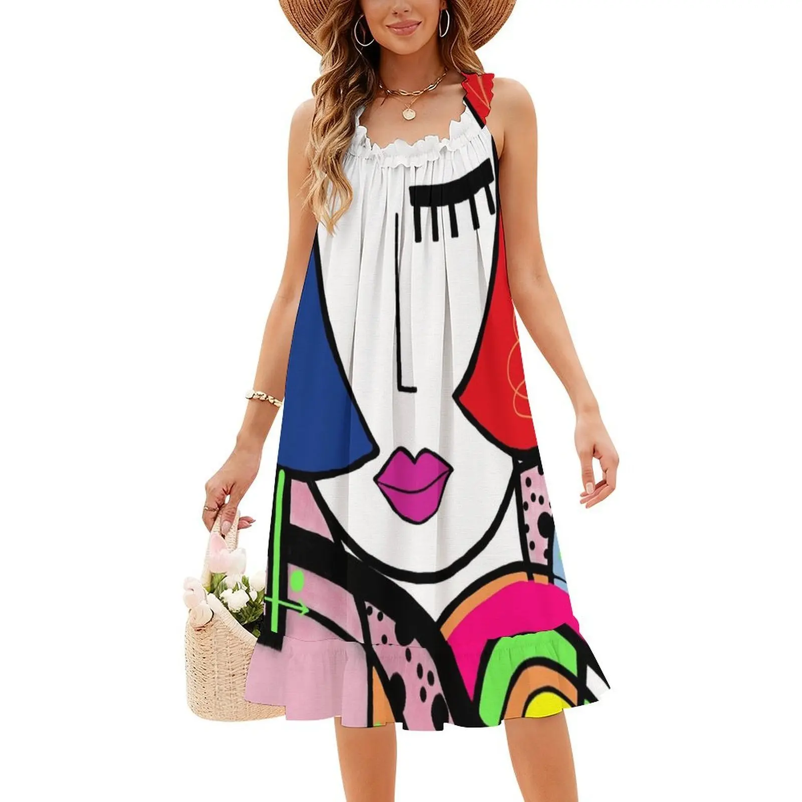 غير تقليدي التجريد نمط الفن الوجه المرأة الهيب هوب الشارع الشهير فستان جرافيك طباعة ملابس للنادي الحفلات السكان الأصليين بيكاسو الوجه غير تقليدي #4