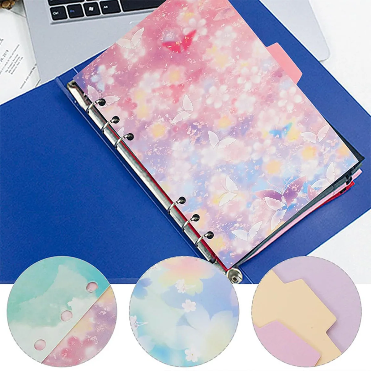 

5 different patterns of cherry blossom galaxy folder separators, index tags, classification page tags, used for notepad binders,