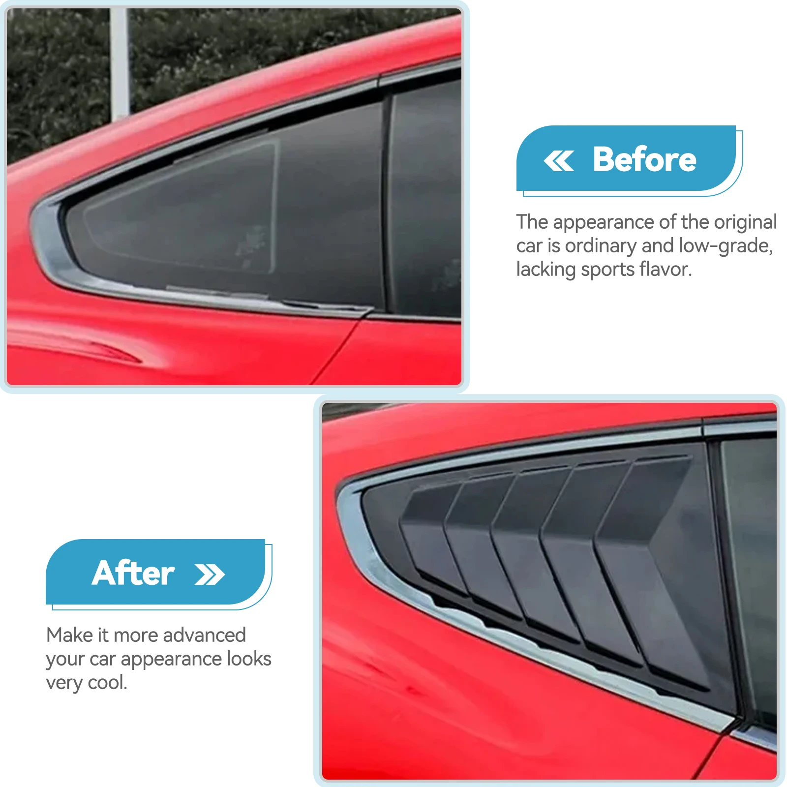 2pcs 1/4 Quarter Side ABS Deflector Gloss Black Rear Auto Vent Window Scoop Louver Cover Trim Sticker For Ford Mustang 2015-2023