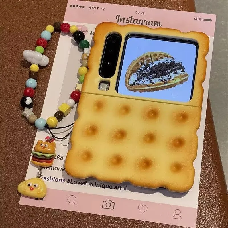 3D Cute Soda Biscuit Cookie Shaped Silicone Phone Case For Samsung Z Flip7 Z Flip6 Z Flip5 Xiaomi Mix Flip Funny Flip Cover