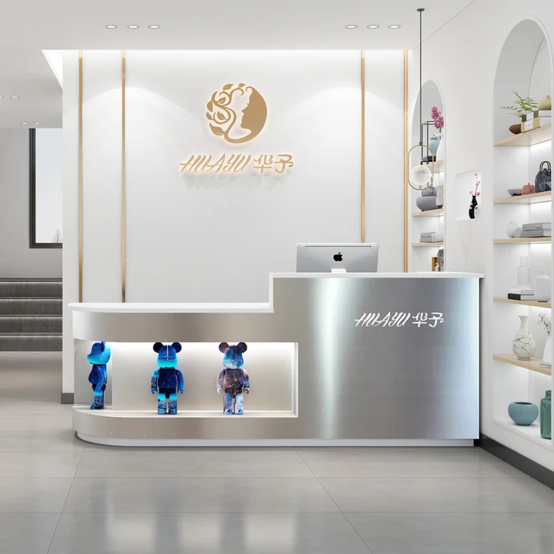 Luxury Metal Stainless Steel Gold Marble Reception Desk Customizable Logo For Store Front Desk