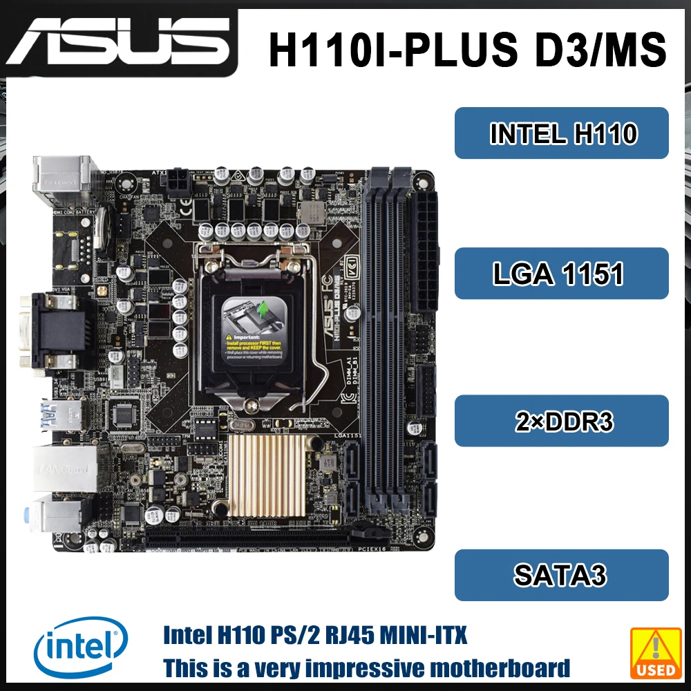 Intel H110 Motherboard ASUS H110I-PLUS D3/MS Mini-ITX Motherboard LGA 1151support 6400 6500 6700 G4400 G3900 6100 cpu Micro ATX