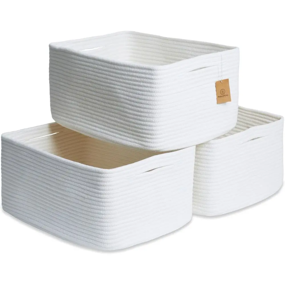 

Storage Baskets 16.8”x13”x7.6” Cotton Rope Woven Baskets for Organizing 3-Pack | Toy Storage Bins | Basket for Shelves, Laundry,