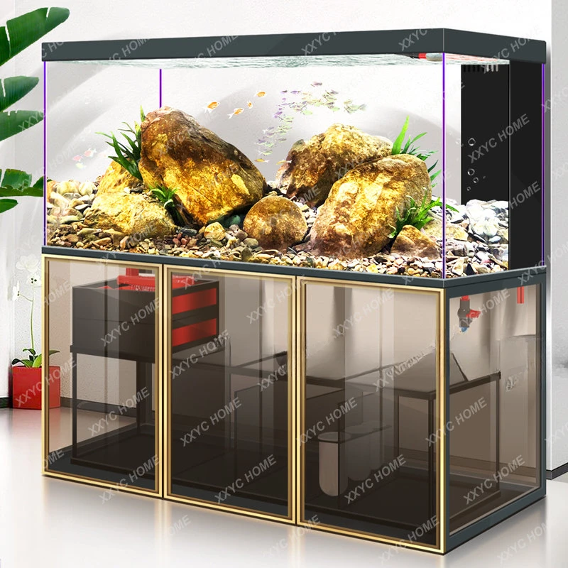 

Super White Glass Industrial Wind Dragon Fish Tank Fish Tank Living Room Small Bottom Filter Change Water Ecological Aquarium