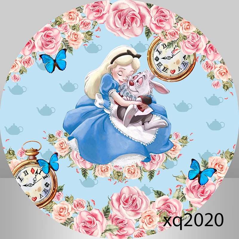 Alice In Wonderland Circle Round Backdrops Girls Afternoon Tea Birthday Party Background For Photo Studio Dessert Table Banner