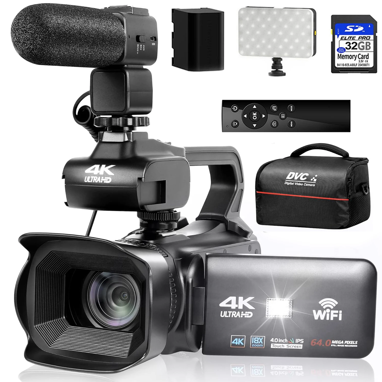 

4K Professional Video Cameras for Photography 64MP Ultra HD 18X Digital Zoom Camcorders YouTube Live Streaming Vlogging Recorder