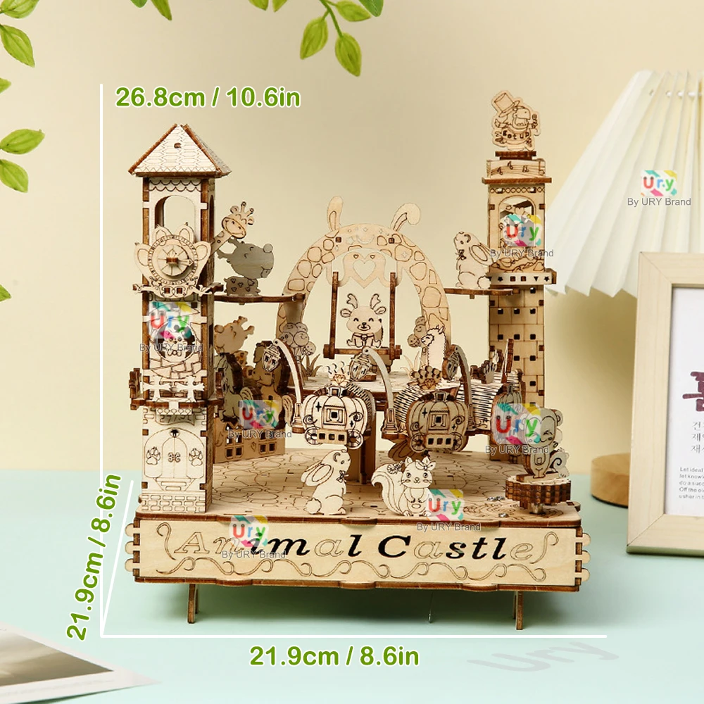3D Wooden Mechanical Carousel Puzzle – Rotating Zoo Animal Model Kit 2
