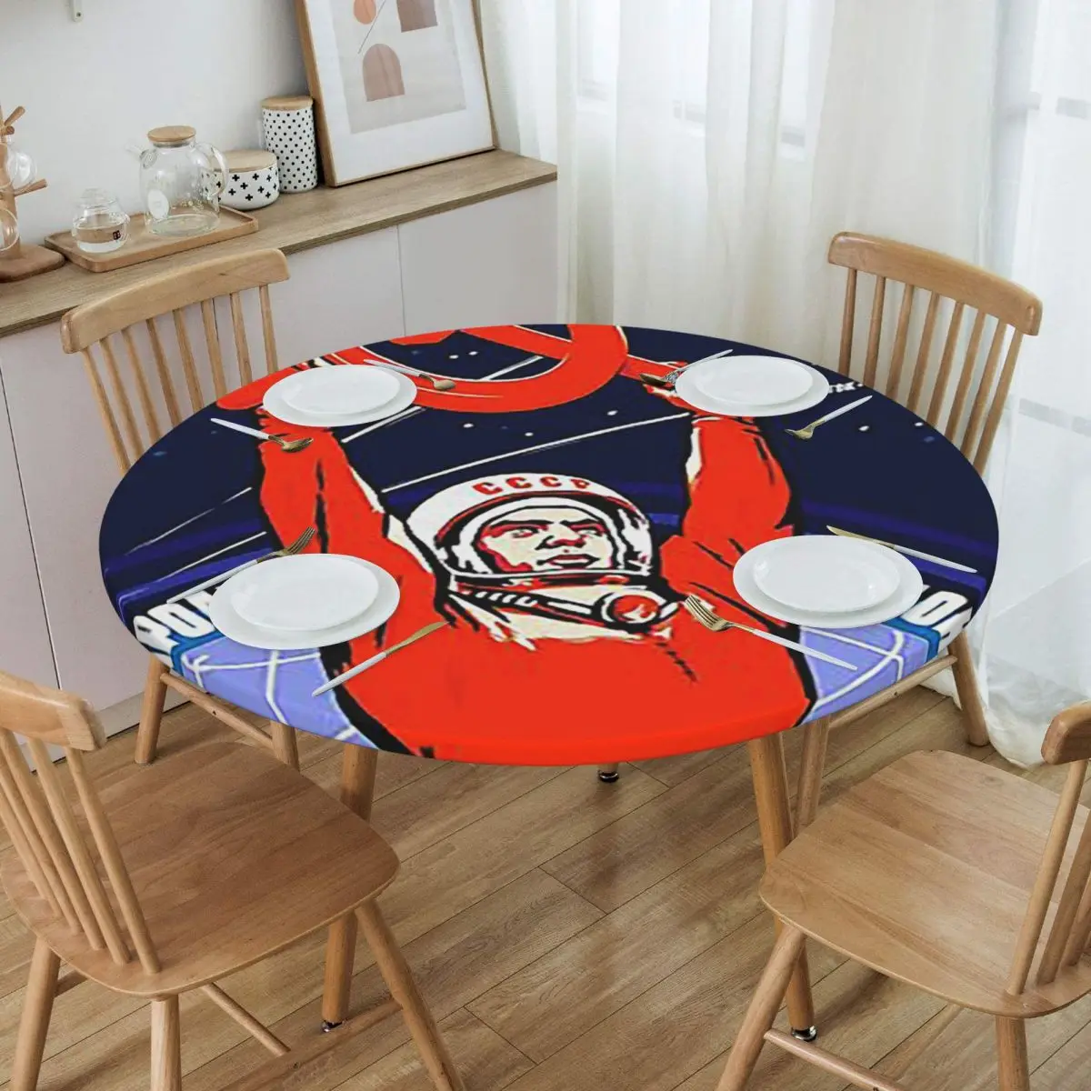 Soviet Propaganda. Yuri Gagarin Waterproof Round Tablecloth Oilproof Table Cloth for Kitchen Events Dining Table Cover