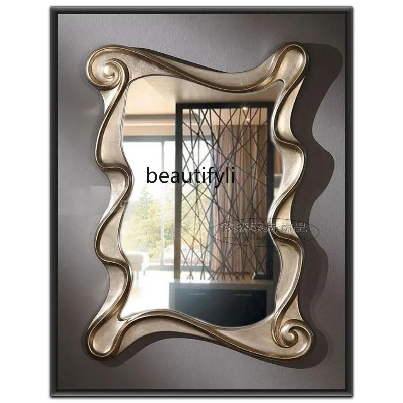 

European gold square bathroom makeup hanging mirror dining side corridor entrance mirror bathroom mirror