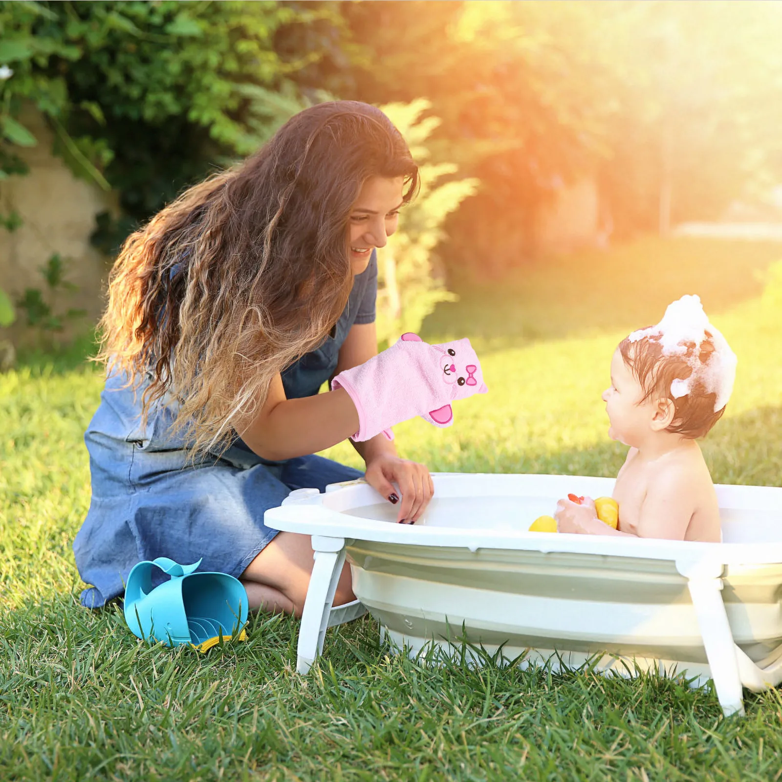 

4pcs Cartoon Bath Gloves Reusable Baby Wash Mitt Infant Shower Mitt For Sensitive Skin Soft Lightweight Travel Home Use Baby