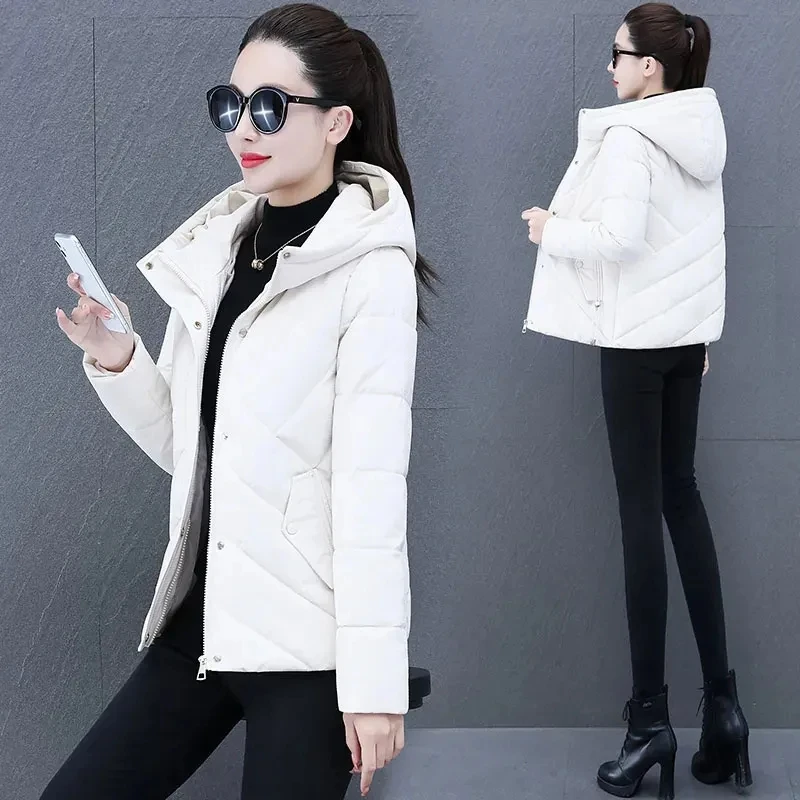 2023 New Hooded Padded Winter Jacket Women Parkas  Thick Warm Down Cotton Parka Female Short Slim Outwear Overcoat Ladies Tops