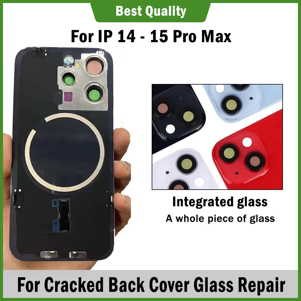 Mixed 10Pc OEM Unibody Back Glass with Pre-installed Metal Plate Magnetic Ring for 15 Pro Max 14 Plus Integrated Rear Cover Repa