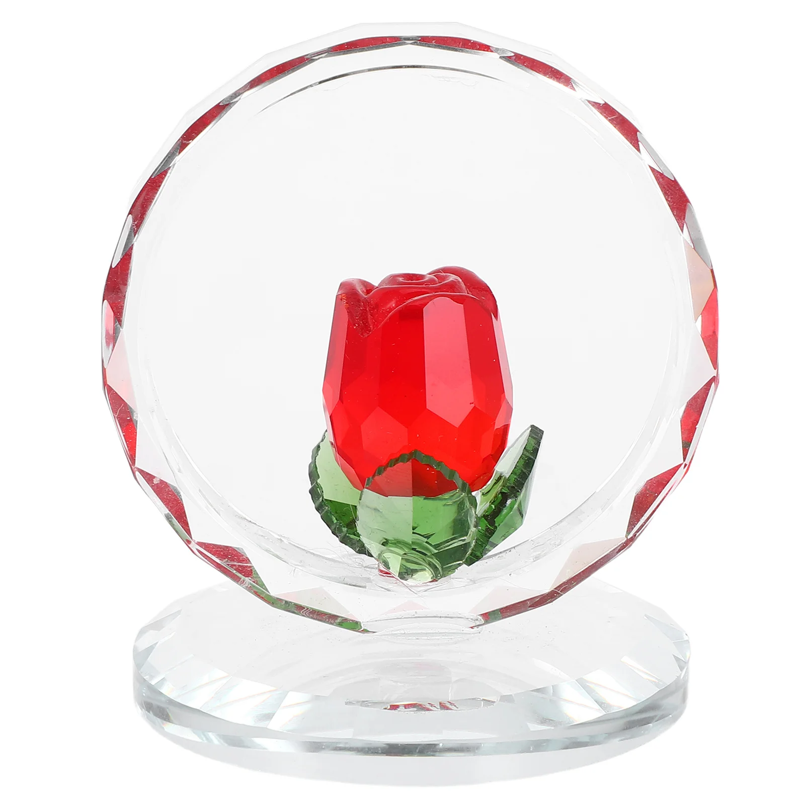 

Red Crystal Rose Flower Ornament - Simulated Crystal Paperweight for Wedding Centerpiece Romantic Table Decor