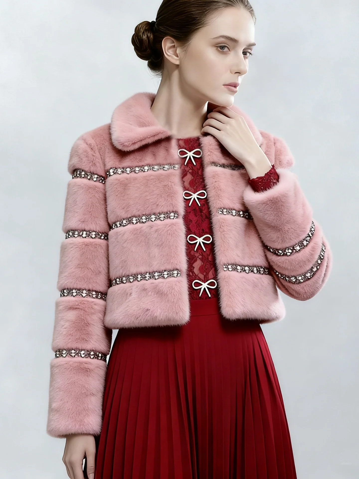 Jesień Zima Nowa Gruba, Ozdobiona Koralikami, Ekologiczna, Futrzana Kurtka Damska Luksusowa Lekka Futrzana Odzież Wierzchnia Bez Marki