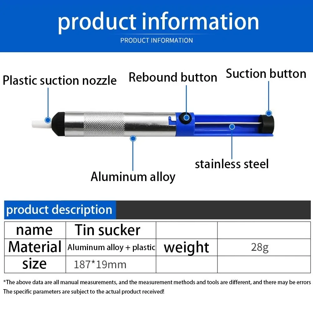 Aluminum Metal Desoldering Pump Suction Tin Gun Soldering Sucker Pen Removal Vacuum Soldering Iron Desolder Hand Welding Tools