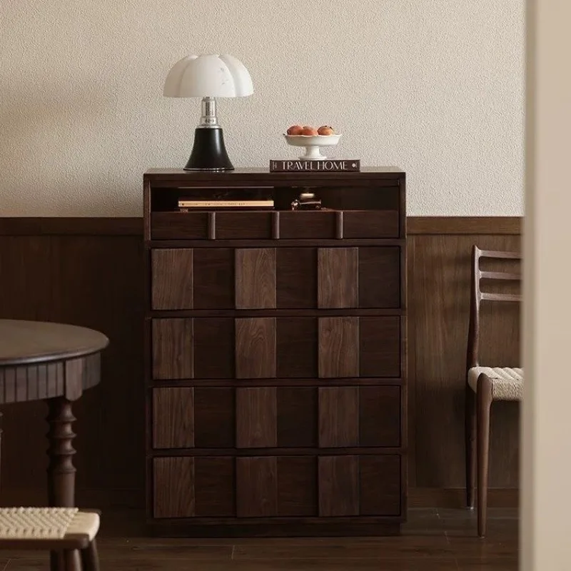 Nordic solid wood black walnut color chest of drawers ins geometric module retro storage cabinet storage side cabinet