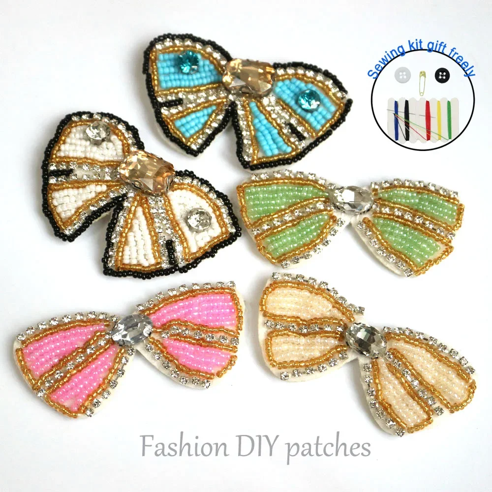 

DIY sewing bowtie rhinestone beaded Patches for clothes Sew on sequin patch badge Applique embroidered parches bordados para