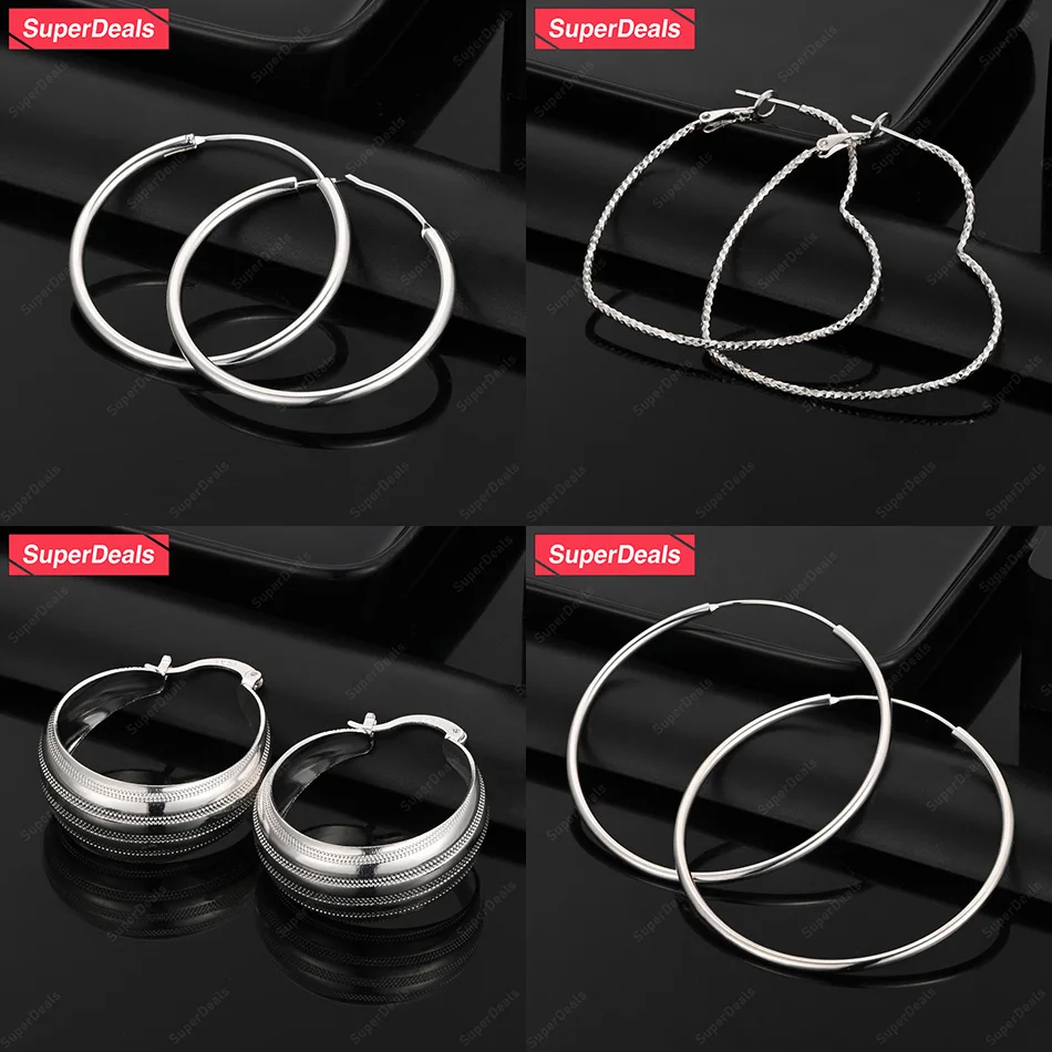 

SuperDeals 925 Sterling Silver Heart Smooth Round Frosting Circle Hoop Earrings Women Fine Jewelry Fashion Party Birthday Gift