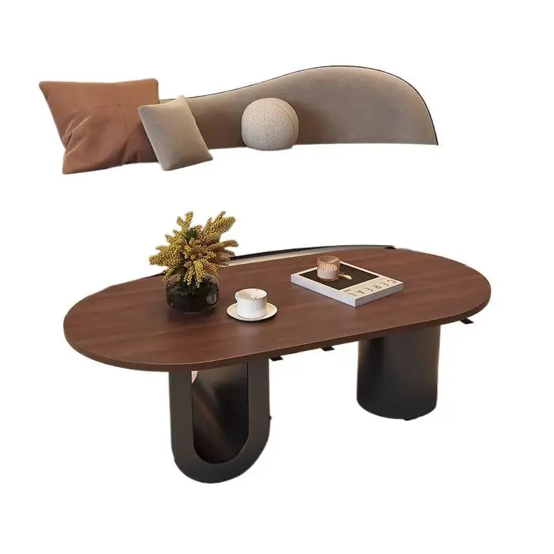 

Walnut color oval coffee table solid wood multi-layer board living room household small apartment medium antique style high sens