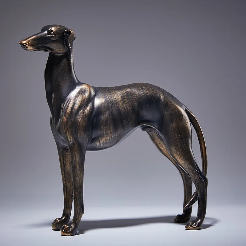 Windhund-Statue aus Antik-Bronze-Imitat Kunstharz Hunde-Ornament Tierfigur für Heim Tisch Büro Dekoration Skulptur A
