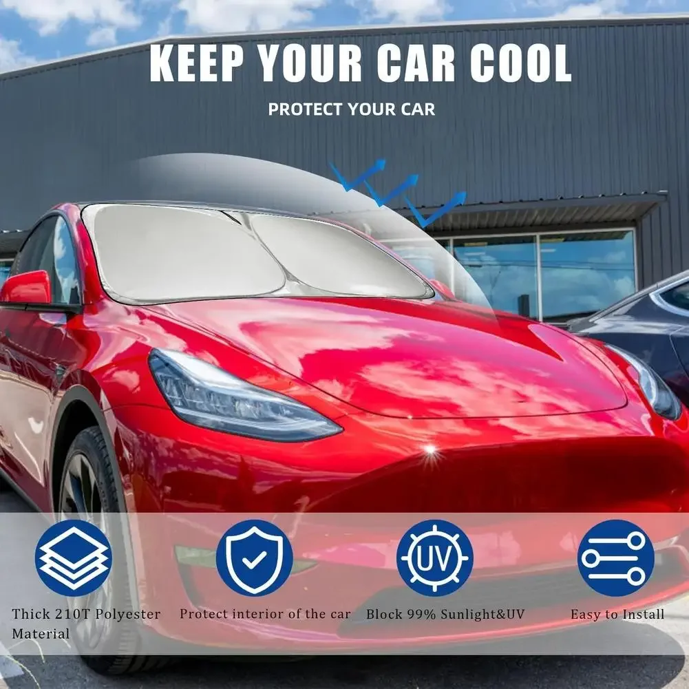 Windshield Sun Visor Foldable Sun Shade Cover For Tesla Model Y Juniper/Model3 Highland Front Window UV Protection WORLDKPI