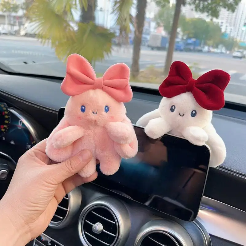 Car Display Screen Decoration Car Control Screen Rabbits Decor Novel Long-Eared Rabbit With Bowknot Vehicle Interior Accessory