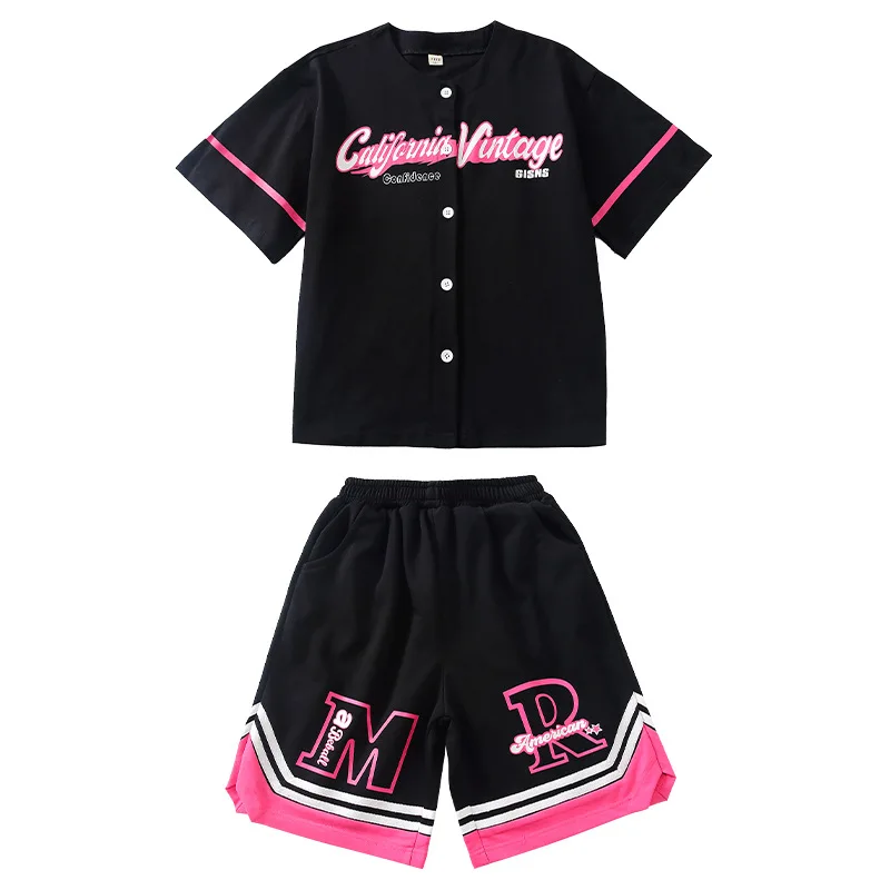 Bambini costumi di danza Hip Hop imposta ragazze camicia nera pantaloncini vestito Jazz Stage outfit Summer Performance ragazzi Street Dance abbigliamento