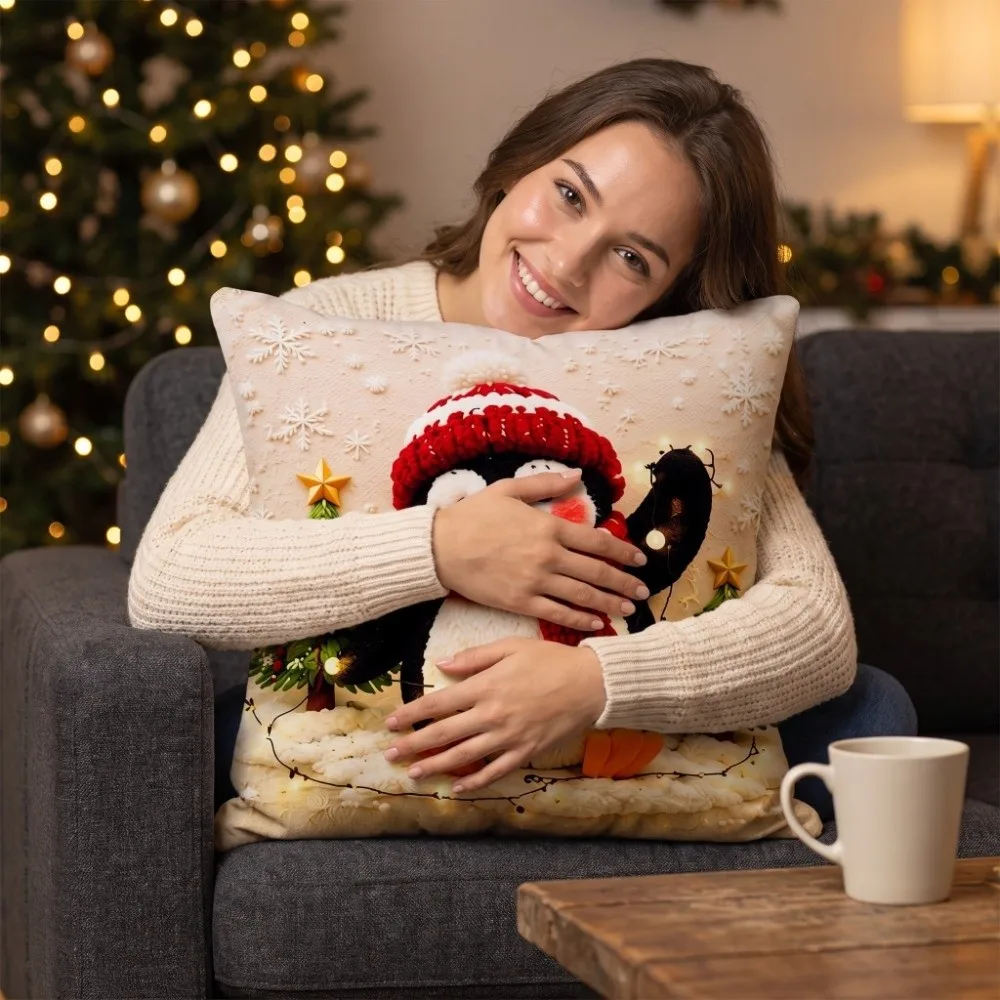Xmas Soft Christmas Pillow Covers Tree Reindeer Throw Cushion Case Penguin 2D Printed Xmas Pillowslip Bedroom