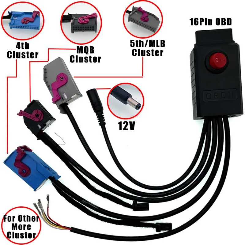 12V Power Cable For MQB MLB Cluster 4th ID48 Key Program Cable 5th MLB MQB48 Instrument MQB NEC35XX Cable fit VVDI2 CGDI For VAG