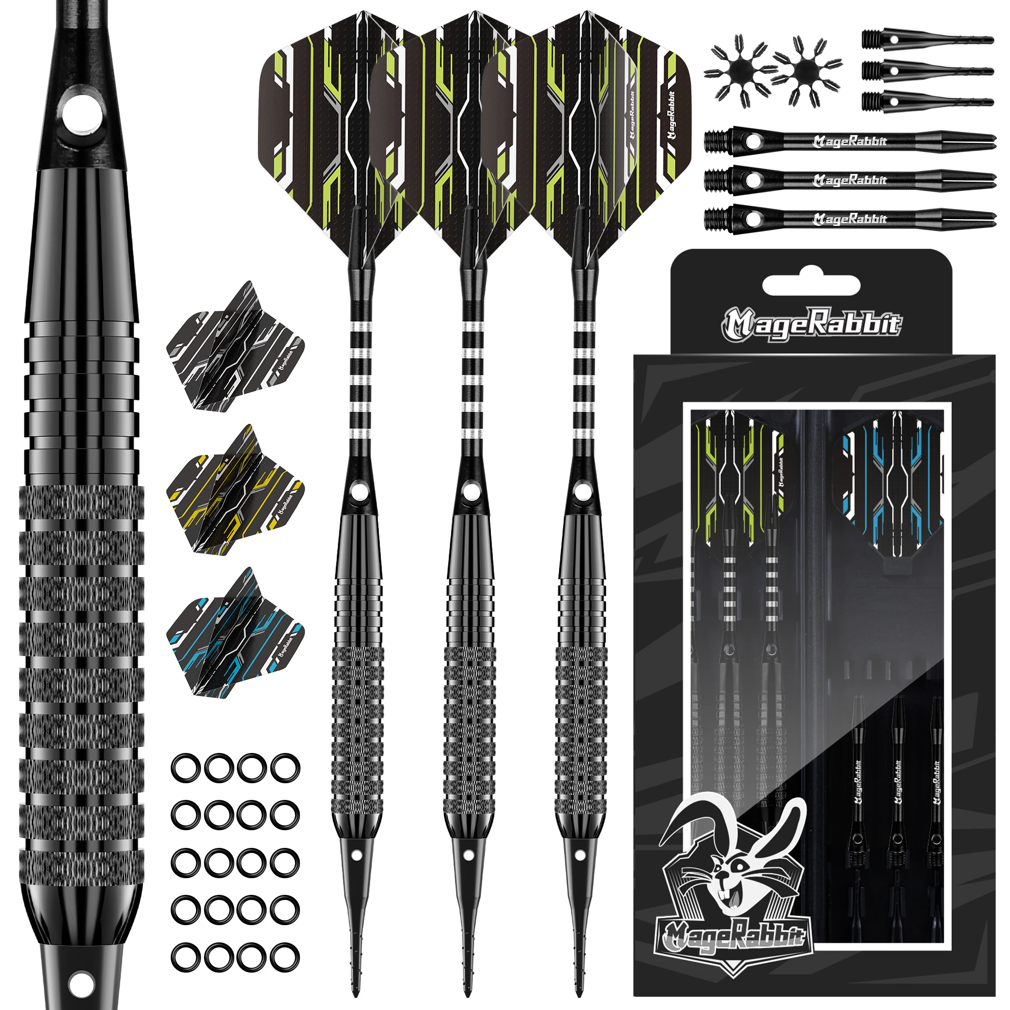 

MageRabbit 3 шт. 16 г 2BA железные дротики с мягким наконечником + 6 алюминиевых валов, 6 полетов и 26 шт. аксессуаров