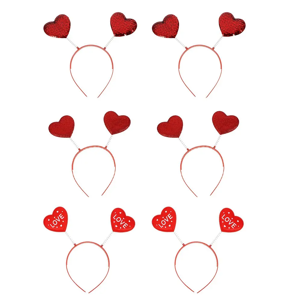 

6Pcs Heart Shape Hairband Bright Colors Suitable Most Ages Valentine's Day Party Headwear Delicate Carnival Party Supply Hair