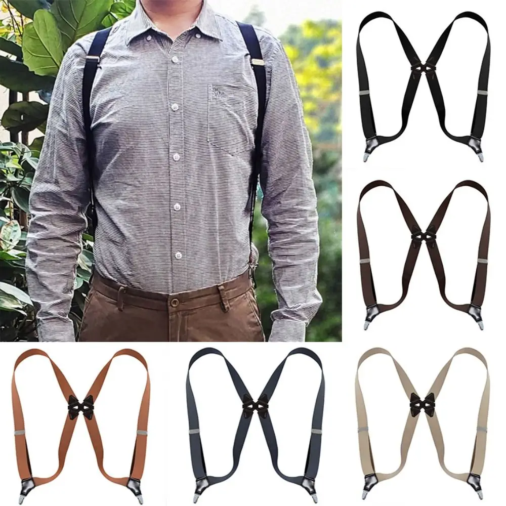 Adjustable Men's Suspenders Braces X Shape 3.5cm Wide Braces Suspenders Elastic Braces 2 Clips Trouser Straps Belt Wedding Party