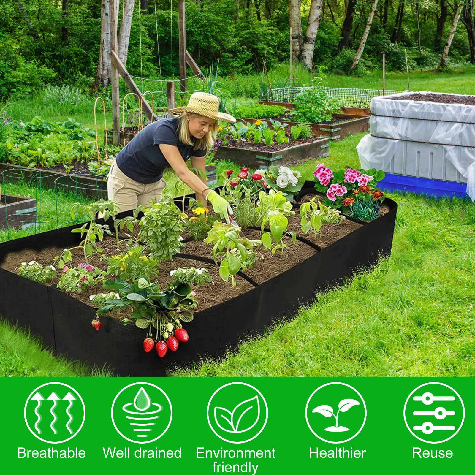 Garden Raised Planting Bed 4/8 Mesh Felt Fabric Grow Bag Vegetable Flower Potato Planting Container Reusable Large