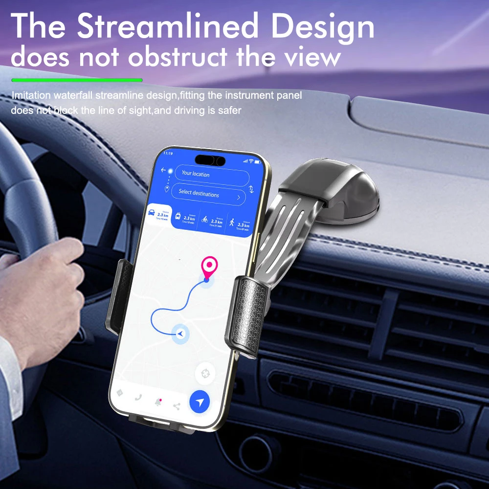Suction-cup, Flexible Car Mobile Phone Holder with 360-degree Rotation – Dashboard/Windscreen Navigation Holder
