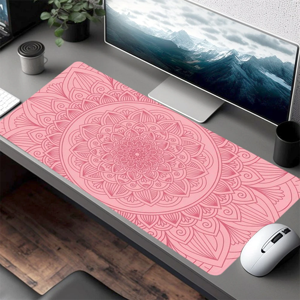 

Pink Flowers Mouse Pad Boho Design Large Desk Accessories Desk Pad Rubber Base with Stitched Edge Mousepad Non-Slip Deskpad