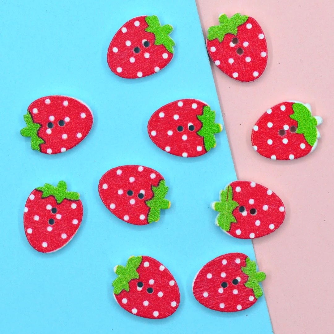 50pcs 12x16mm Wood Strawberry Sewing Button 2 hole Garment Buttons DIY Crafts Decoration