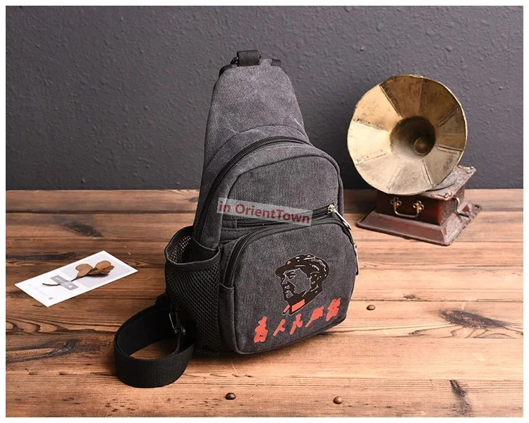 Men's outdoor Canvas leisure chest bag multifunctional leisure can hold water cup practical wear-resistant messenger backpack