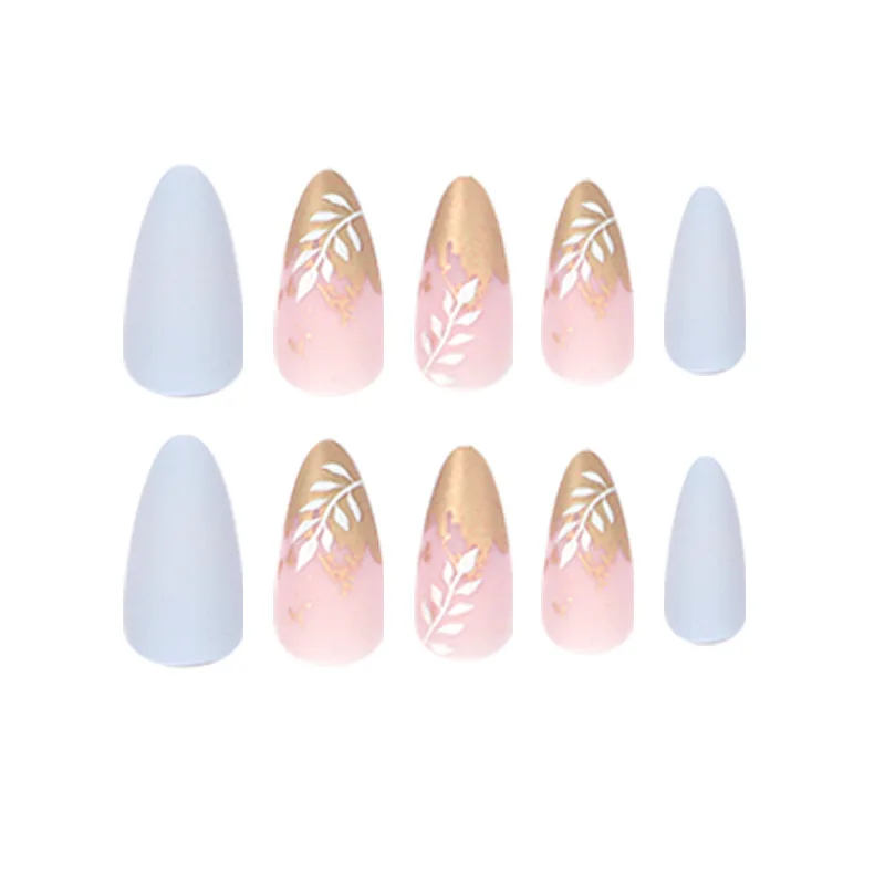 24 pçs folha de platina impressão imprensa no prego diamante amêndoa unhas falsas artificiais sem costura removível unhas falsas