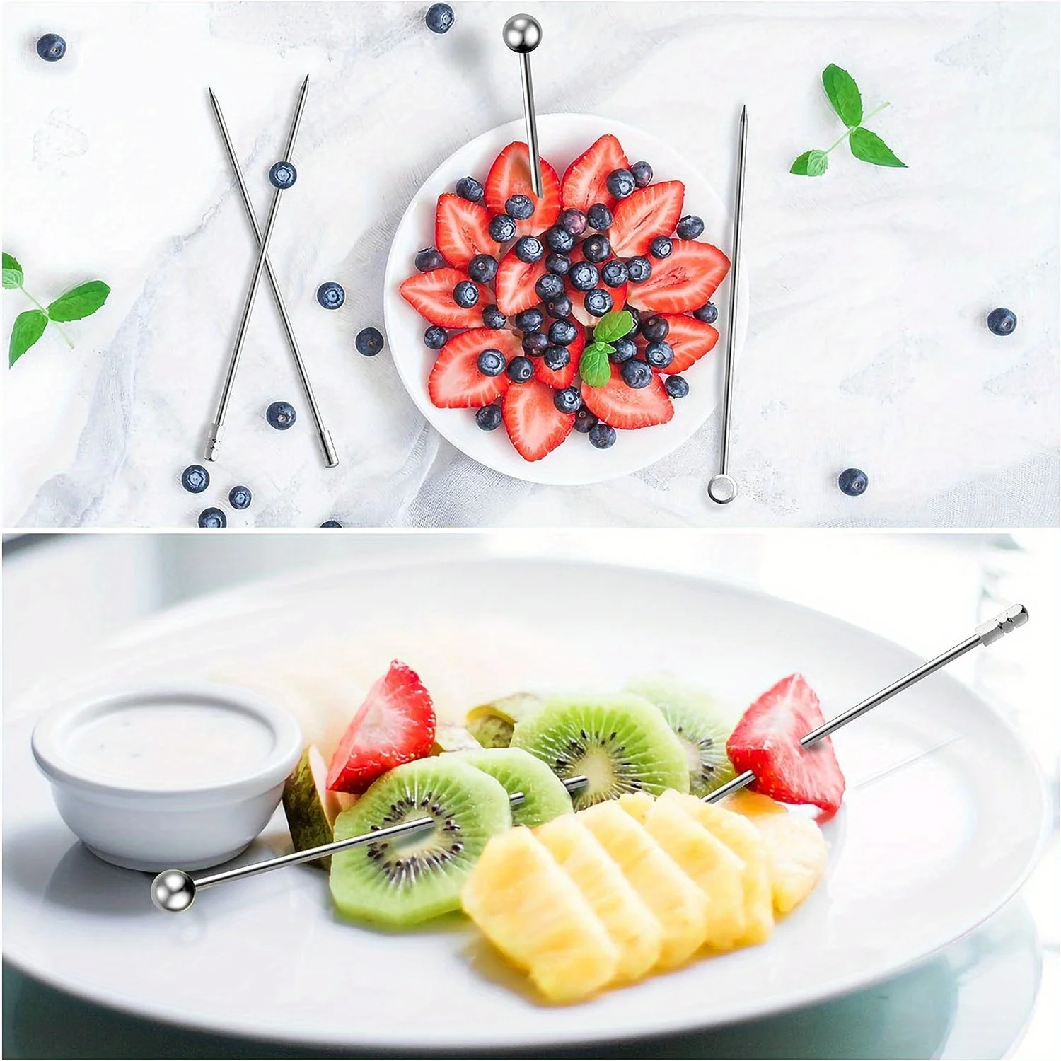 20Pcs/pack Stainless Steel Cocktail Picks, Cocktail Sticks, Cocktail Skewers, Reusable Metal Cocktail Stick, Olives Appetizers