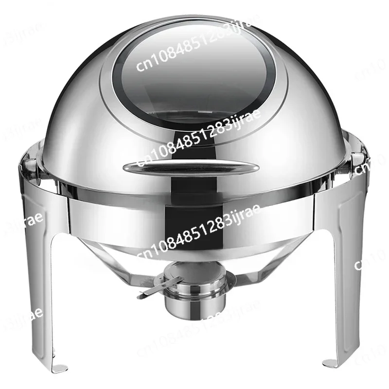 6L Large Roll Top Round Dining Silver Chafing Dish Food Warmer，Hotel Large Stainless Steel Gold Hot Pot