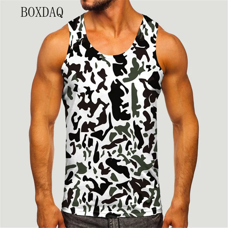 

Белые камуфляжные мужские повседневные майки, летние майки без рукавов для фитнеса, спортивный мужской жилет с 3D принтом, уличные майки, топы 5XL, большой размер