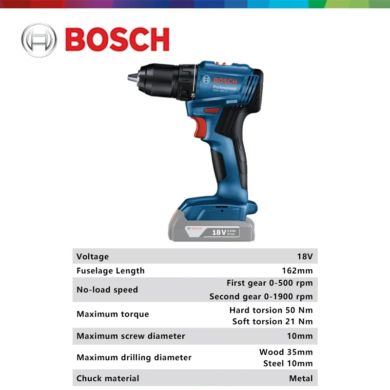 Bosch GSR 185-LI Electric Drill Cordless Impact Drill Brushless Rechargeable Electric Screwdriver 18V Professional Power Tools