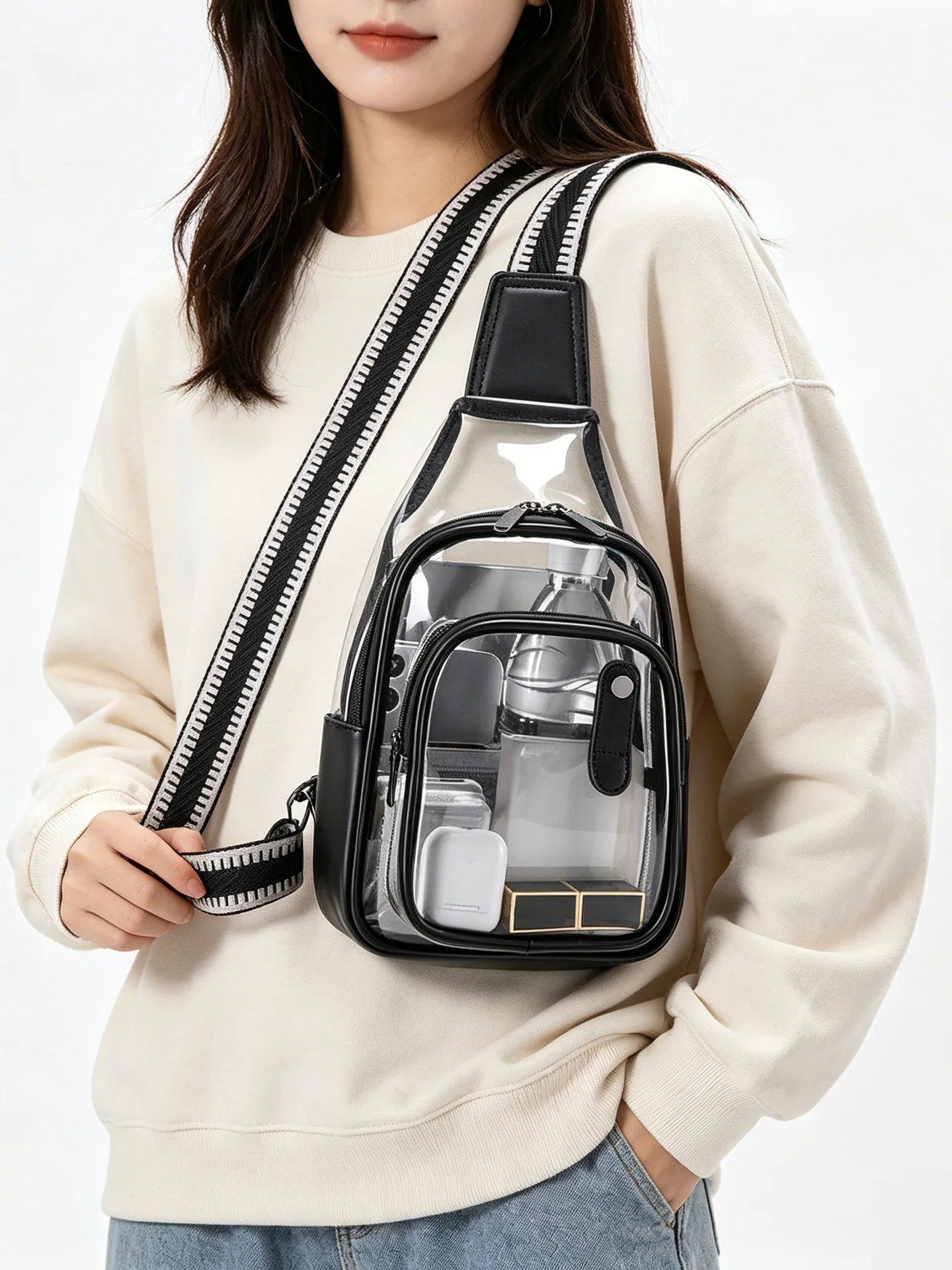 防水pvc透明ビーチチェストバッグ、シングルショルダー、クロスボディ、遊び心のある小型バックパック、旅行やアウトドア活動に最適