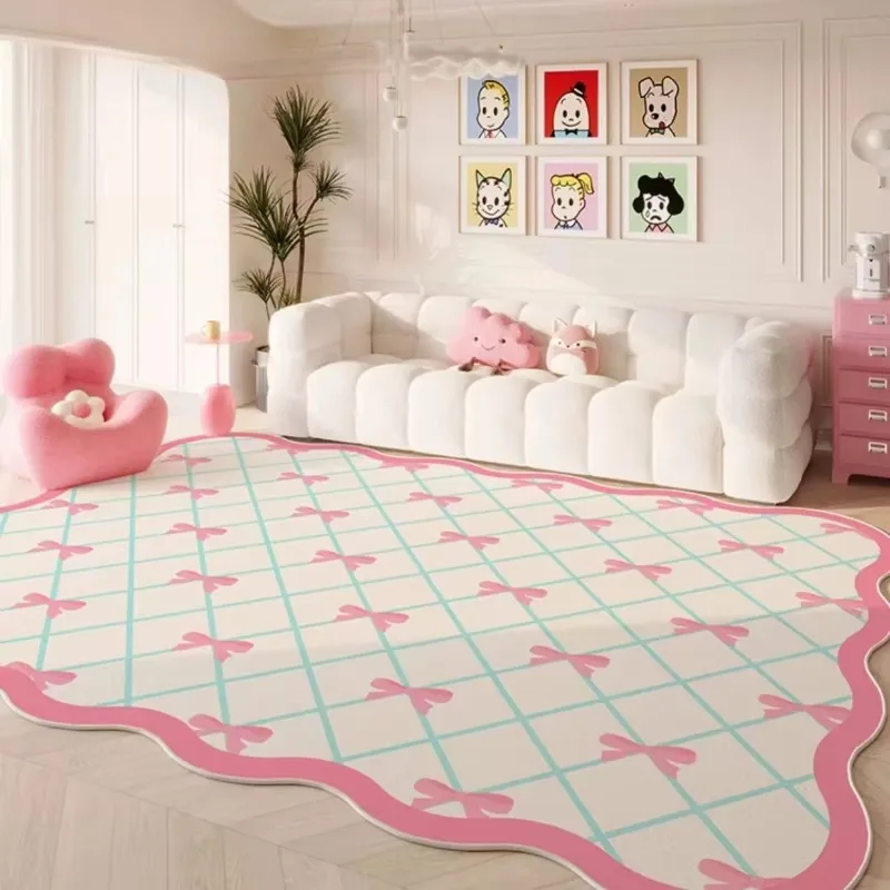 VIKAMA Pink Wavy-Edge Girls' Rug—Comfortable, Soft, and Warm for Bedrooms and Walk-In Closets; Machine Washable; Home Decor