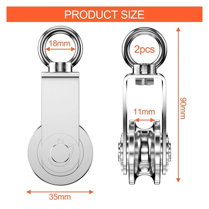 A47U Cable Pulley Wheel Stainless Steel Swivel Pulley Block Silence Rotation Traction Wheel for System Lifting Gym 2Pcs