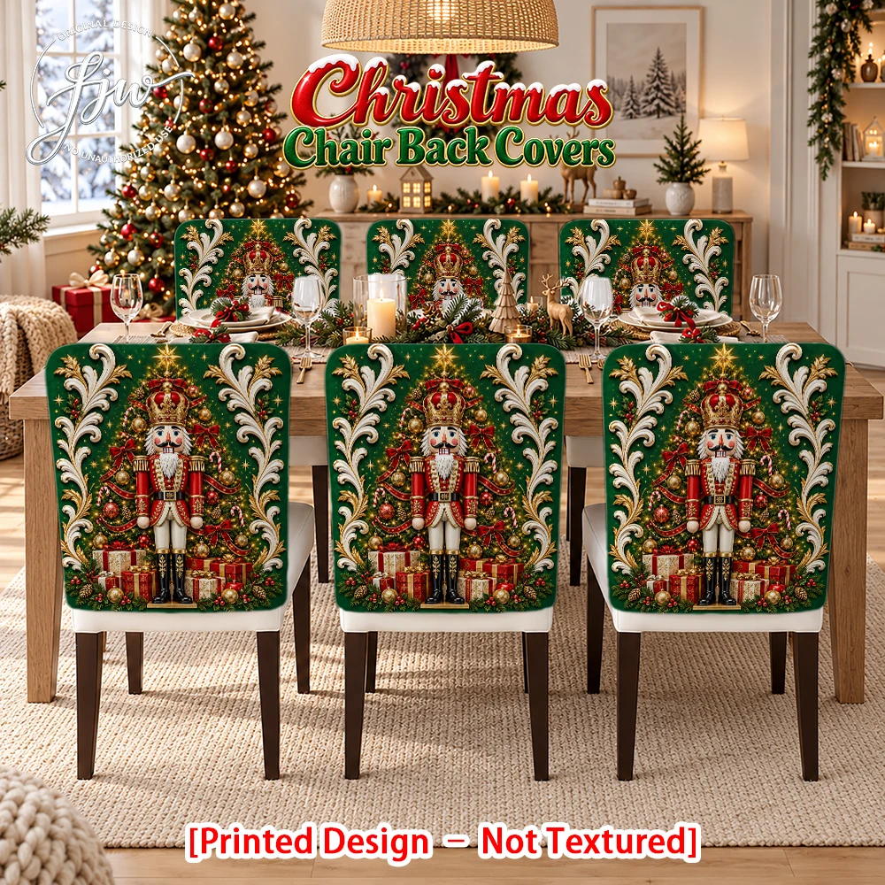 6/4/2pc Christmas Nutcracker Dining Chair Back Covers, Festive Holiday Decor Seat Protectors for Winter Christmas Party