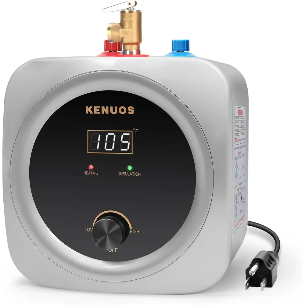 

Электрический проточный водонагреватель под раковину объемом 2,5 галлона с LED-дисплеем, клапаном T&P, 3-ходовым переключателем, 110-120В для использования в автодомах и ванных комнатах