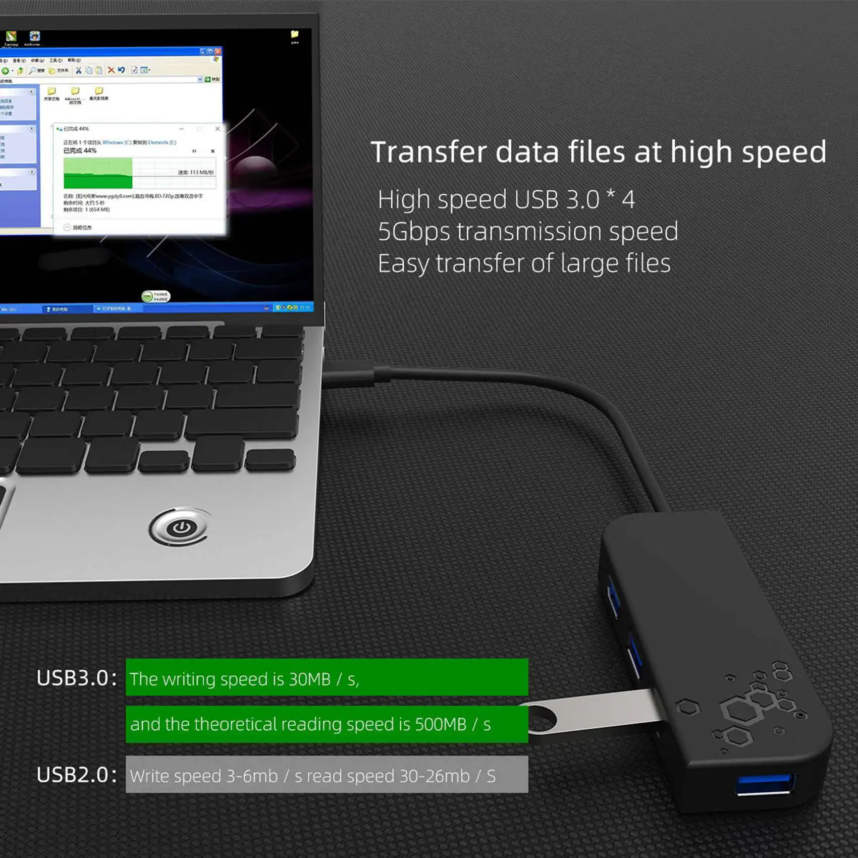 멀티 장치 컴퓨터용 USB 3.0 및 C타입 도킹 스테이션, 노트북 스플리터 어댑터, USB 3.0 허브, 4 포트